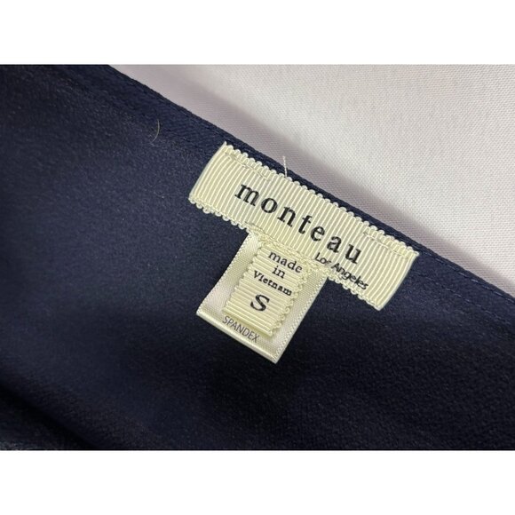 Monteau Womens Navy Jumpsuit Wide Leg Side Slits Elastic Waist V-Neck Stretch Si - Picture 9 of 10